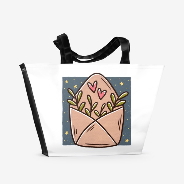 Пляжная сумка «Конверт с веточками и сердечками»