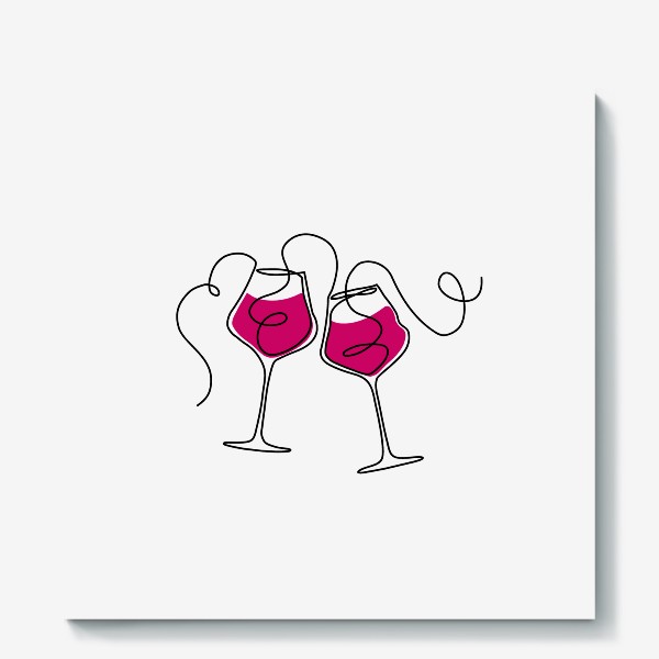 Холст &laquo;Бокалы с красным вином в стиле лайн арт&raquo;