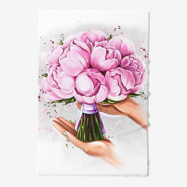 Полотенце «Букет розовых пионов в руках»