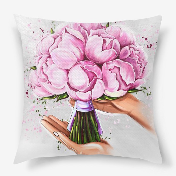 Подушка «Букет розовых пионов в руках»