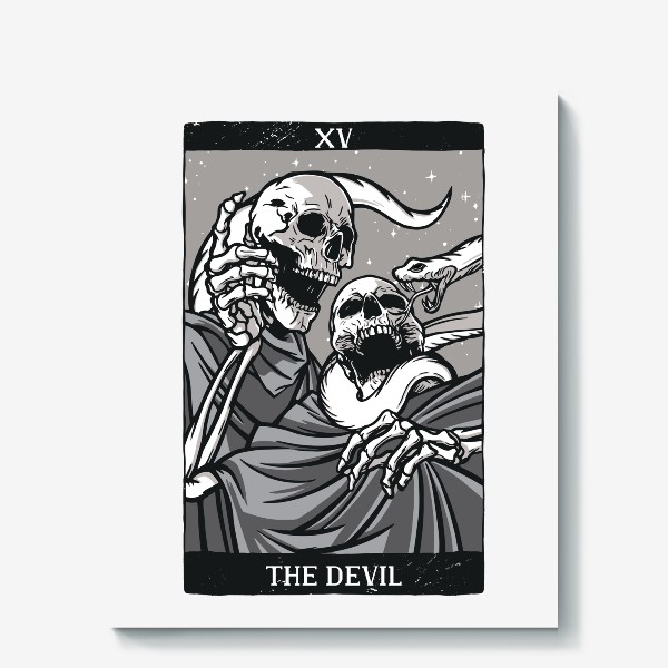 Холст «Карта Таро - Дьявол Скелет (Tarot Card - The Devil)»