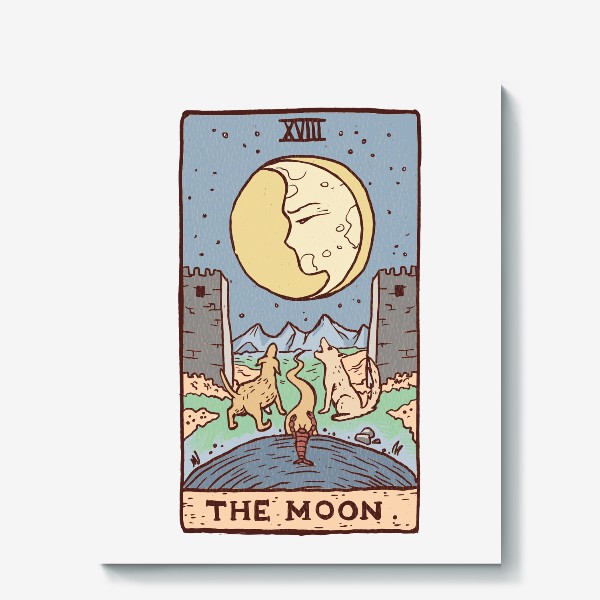Холст «Карта Таро - Луна и волки (Tarot Card - The Moon wolfs)»