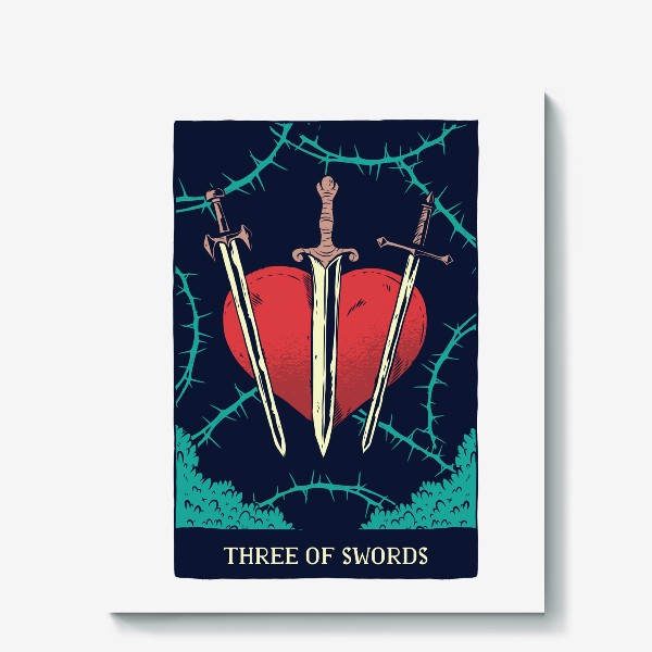 Холст «Карта Таро - Тройка мечей (Tarot Card - Three of Swords)»