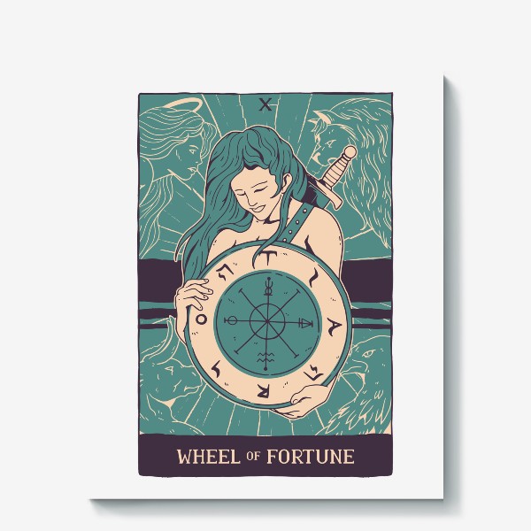 Холст «Карта Таро - Колесо Фортуны (Tarot Card - Wheel of Fortune)»