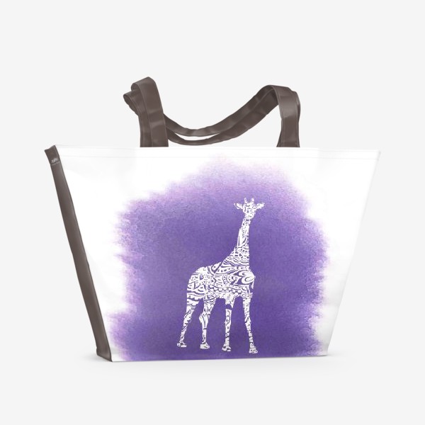 Пляжная сумка &laquo;Giraffe On The Violet Watercolor Background&raquo;