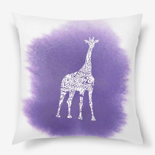 Подушка «Giraffe On The Violet Watercolor Background»