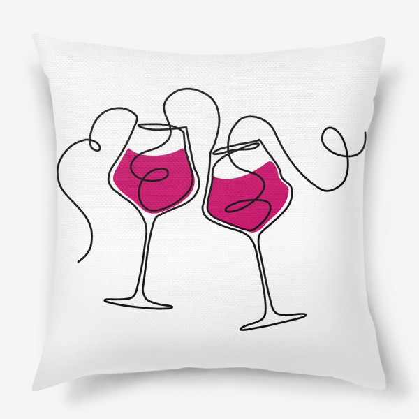 Подушка «Бокалы с красным вином в стиле лайн арт»