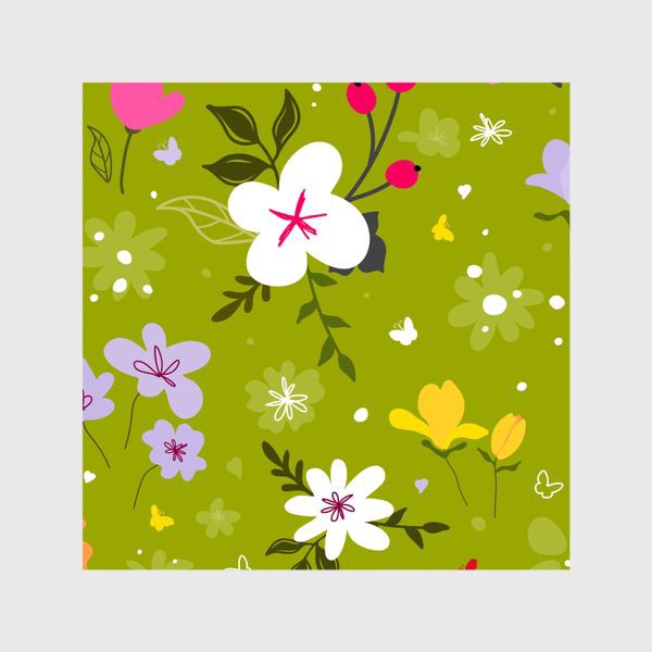 Шторы &laquo; «Садовый цветок, растения, бесшовный дизайн на зеленом фоне. Симпатичный узор в виде маленького цветочка.»&raquo;