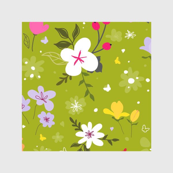 Скатерть « «Садовый цветок, растения, бесшовный дизайн на зеленом фоне. Симпатичный узор в виде маленького цветочка.»»