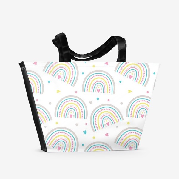 Пляжная сумка «Принт с радугой и сердечками»