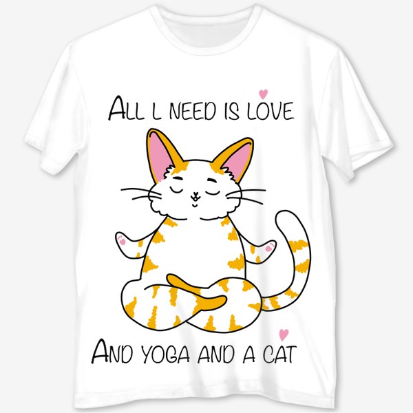 Футболка с полной запечаткой «All I need is love and yoga and a cat »