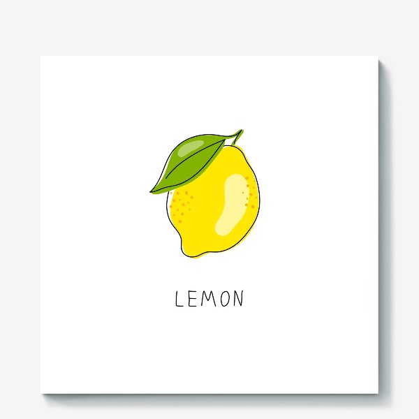 Холст ««Рисованный лимон на белом фоне. Свежие желтые плоды лимона, лайма.»»