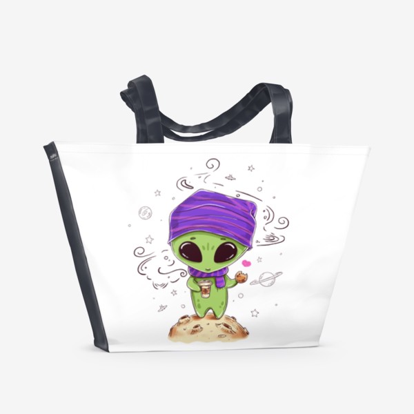 Пляжная сумка «Инопланетянин и кофе»