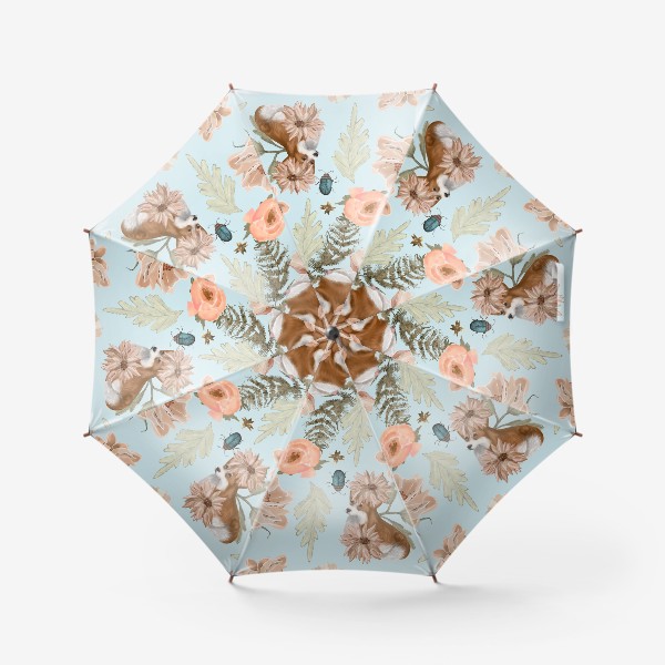 Зонт «корги и цветы»