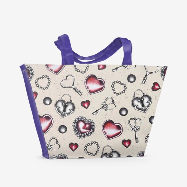 Пляжная сумка «Винтажные сердечки и ключики. День Святого Валентина »