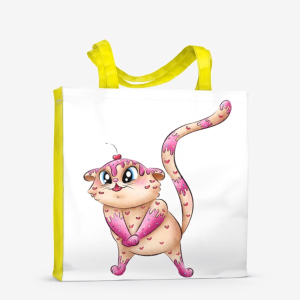 Сумка-шоппер «Влюбленный кот ко дня Святого Валентина, Кот в глазури с сердечками»