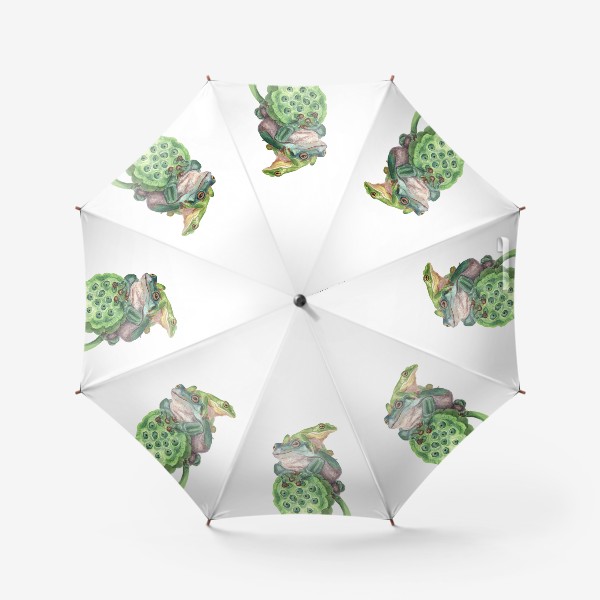 Зонт «Паря зеленых лягушек сидят на цветке»