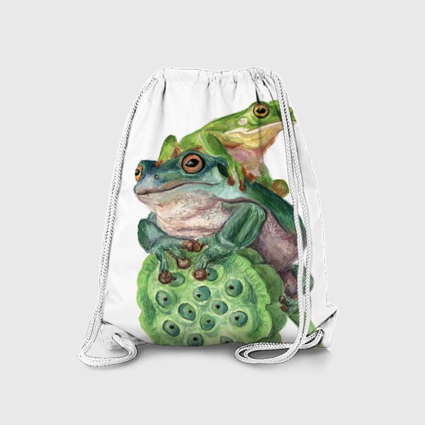 Рюкзак «Паря зеленых лягушек сидят на цветке»