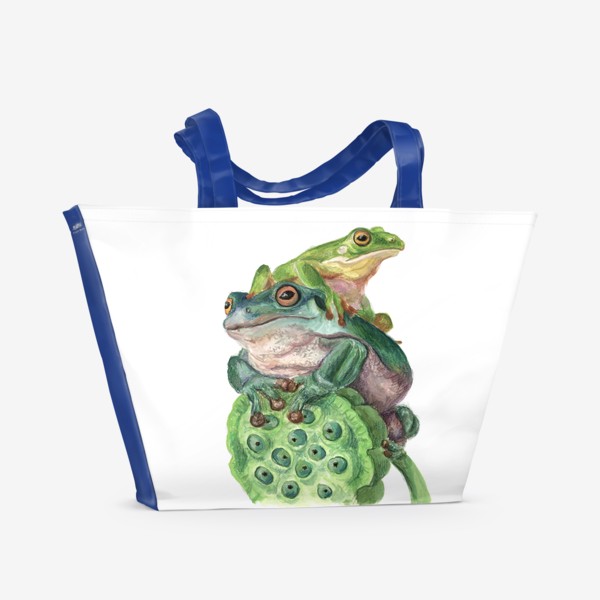 Пляжная сумка &laquo;Паря зеленых лягушек сидят на цветке&raquo;