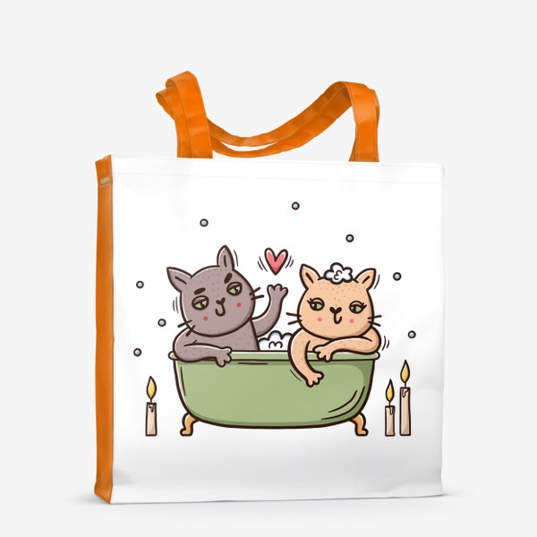 Сумка-шоппер «Влюбленные коты в ванной. Романтика при свечах. Любовь»