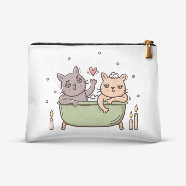 Косметичка &laquo;Влюбленные коты в ванной. Романтика при свечах. Любовь&raquo;