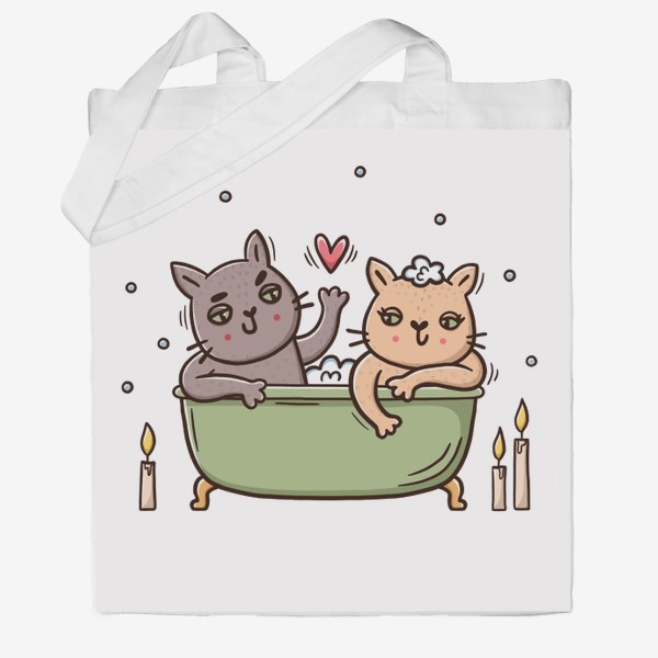 Сумка хб «Влюбленные коты в ванной. Романтика при свечах. Любовь»