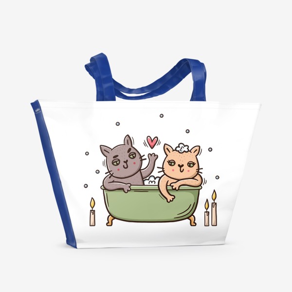 Пляжная сумка «Влюбленные коты в ванной. Романтика при свечах. Любовь»