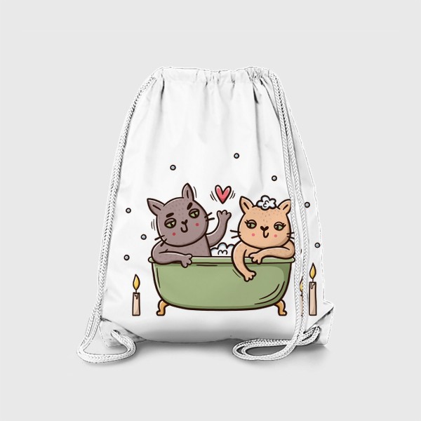 Рюкзак «Влюбленные коты в ванной. Романтика при свечах. Любовь»