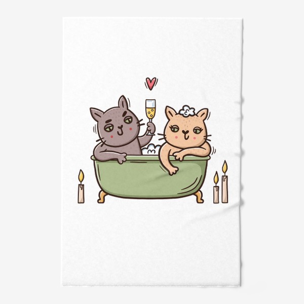 Полотенце &laquo;Влюбленные коты в ванной с шампанским. Романтика при свечах. Любовь&raquo;