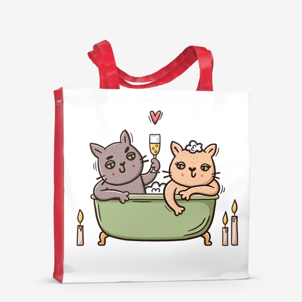 Сумка-шоппер «Влюбленные коты в ванной с шампанским. Романтика при свечах. Любовь»