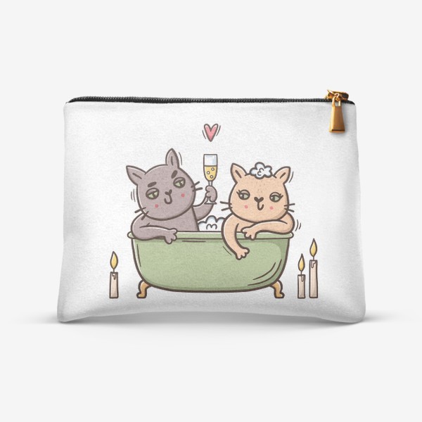 Косметичка &laquo;Влюбленные коты в ванной с шампанским. Романтика при свечах. Любовь&raquo;