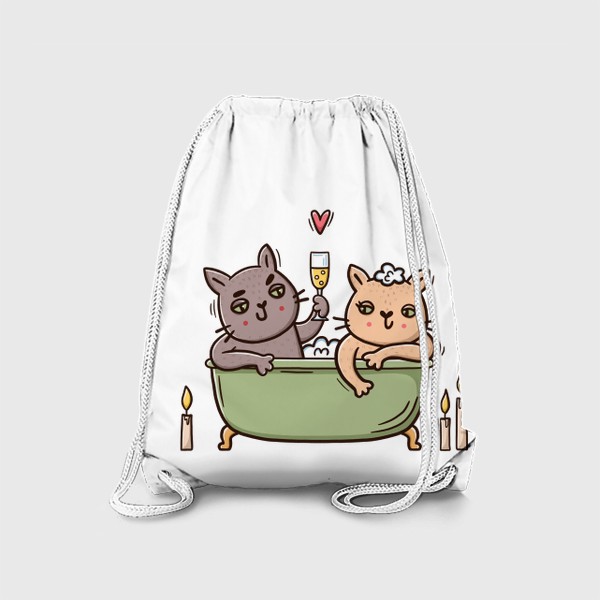 Рюкзак «Влюбленные коты в ванной с шампанским. Романтика при свечах. Любовь»