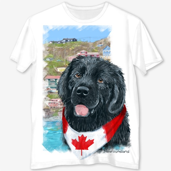 Футболка с полной запечаткой «Собаки и путешествия. Ньюфаундленд. Канада.»