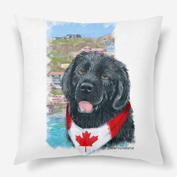 Подушка «Собаки и путешествия. Ньюфаундленд. Канада.»
