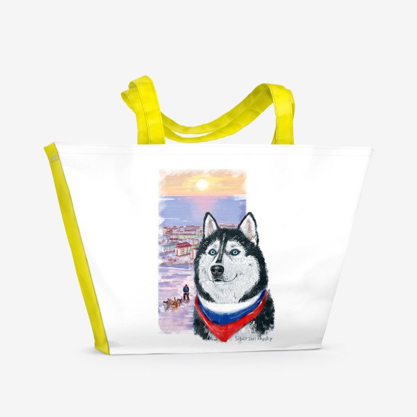Пляжная сумка « Собаки и путешествия. Хаски. Россия. Чукотка.»