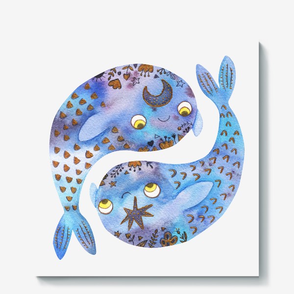 Холст &laquo;Рыбы. Знаки зодиака. Подарок рыбам, подарок коллеге, подруге, маме, дочке, бабушке&raquo;
