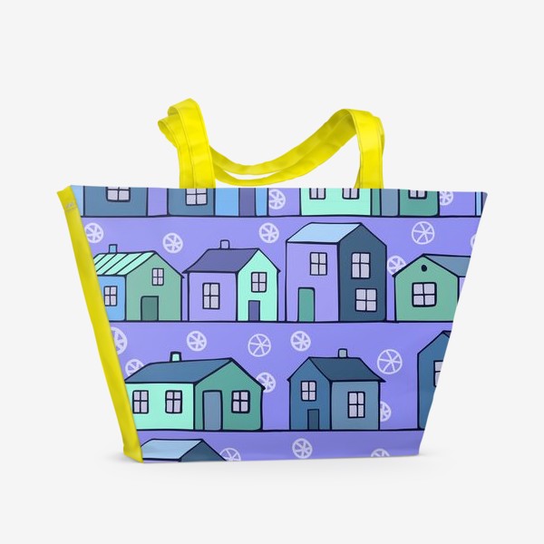 Пляжная сумка «домики голубые текстура»