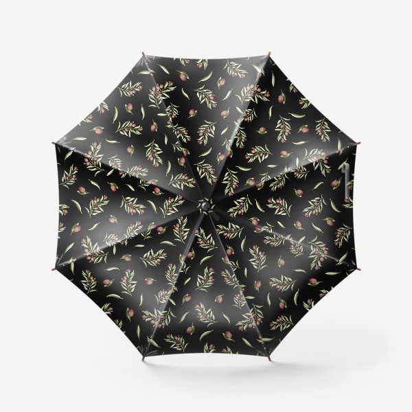 Зонт «Оливковые веточки и листики на чёрном »