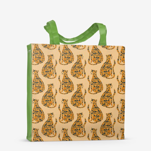 Сумка-шоппер «Милые коты с цветочным орнаментом. Винтажный паттерн с леопардами.»
