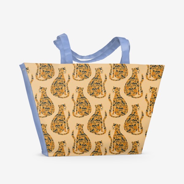 Пляжная сумка &laquo;Милые коты с цветочным орнаментом. Винтажный паттерн с леопардами.&raquo;