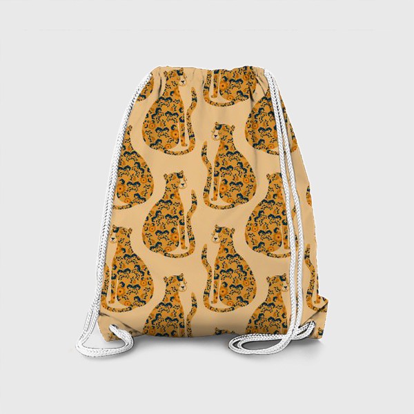 Рюкзак «Милые коты с цветочным орнаментом. Винтажный паттерн с леопардами.»