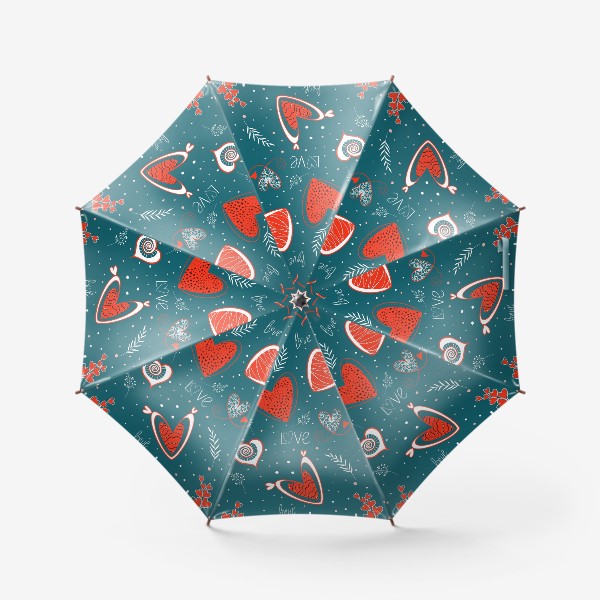 Зонт «Красно-белые Сердечки на серо-синем фоне»