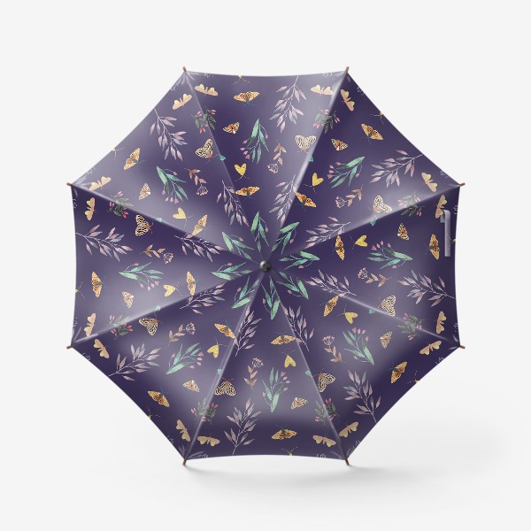 Зонт &laquo;Весенние бабочки, ботаническая иллюстрация&raquo;