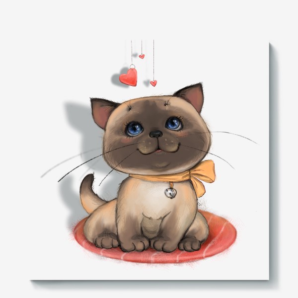 Холст «Siamese kitten with hearts»