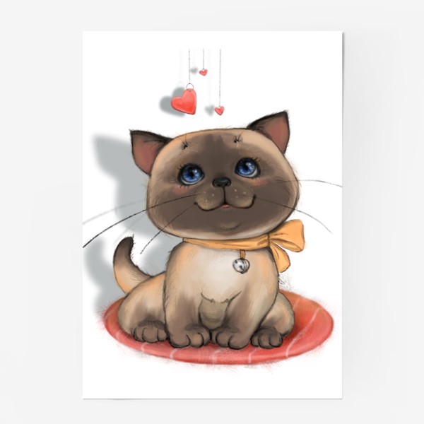 Постер &laquo;Siamese kitten with hearts&raquo;