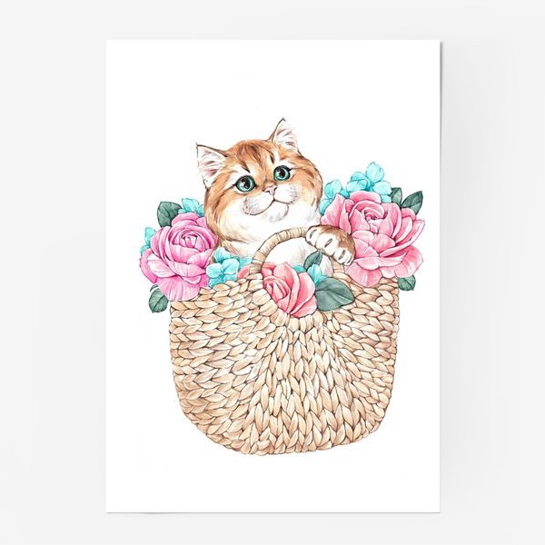 Постер «Котик в корзинке»