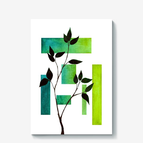 Холст «Растение и геометрия. Зелёный.»