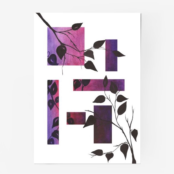Постер &laquo;Растение и геометрия. Фиолетовый.&raquo;