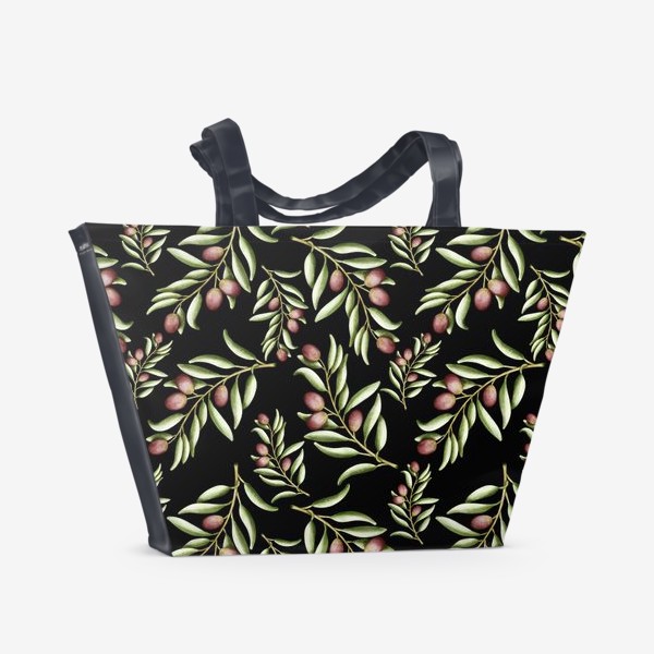 Пляжная сумка «Оливковые веточки на чёрном »