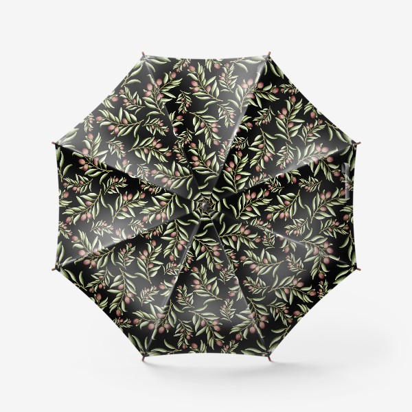 Зонт «Оливковые веточки на чёрном »